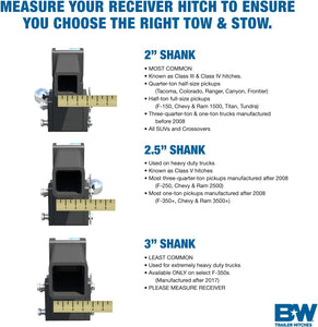 B&W Trailer Hitches Tow & Stow Adjustable Trailer Hitch Ball Mount - Fits 2.5" Receiver, Tri-Ball (1-7/8" x 2" x 2-5/16"), 5" Drop, 14,500 GTW - TS20048B