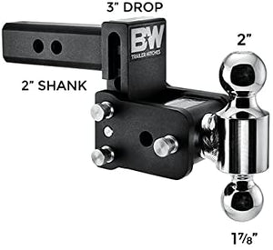 B&W Trailer Hitches Tow & Stow - Fits 2" Receiver, Dual Ball (1-7/8" x 2"), 3" Drop, 10,000 GTW - TS10035B