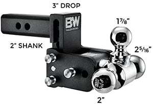B&W Trailer Hitches Tow & Stow - Fits 2" Receiver, Tri-Ball (1-7/8" x 2" x 2-5/16"), 3" Drop, 10,000 GTW - TS10047B